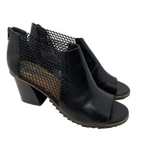 Stephen Venezia Womens 41 US 10.5 Black Ankle Boot Fish Net Block Heels Open Toe